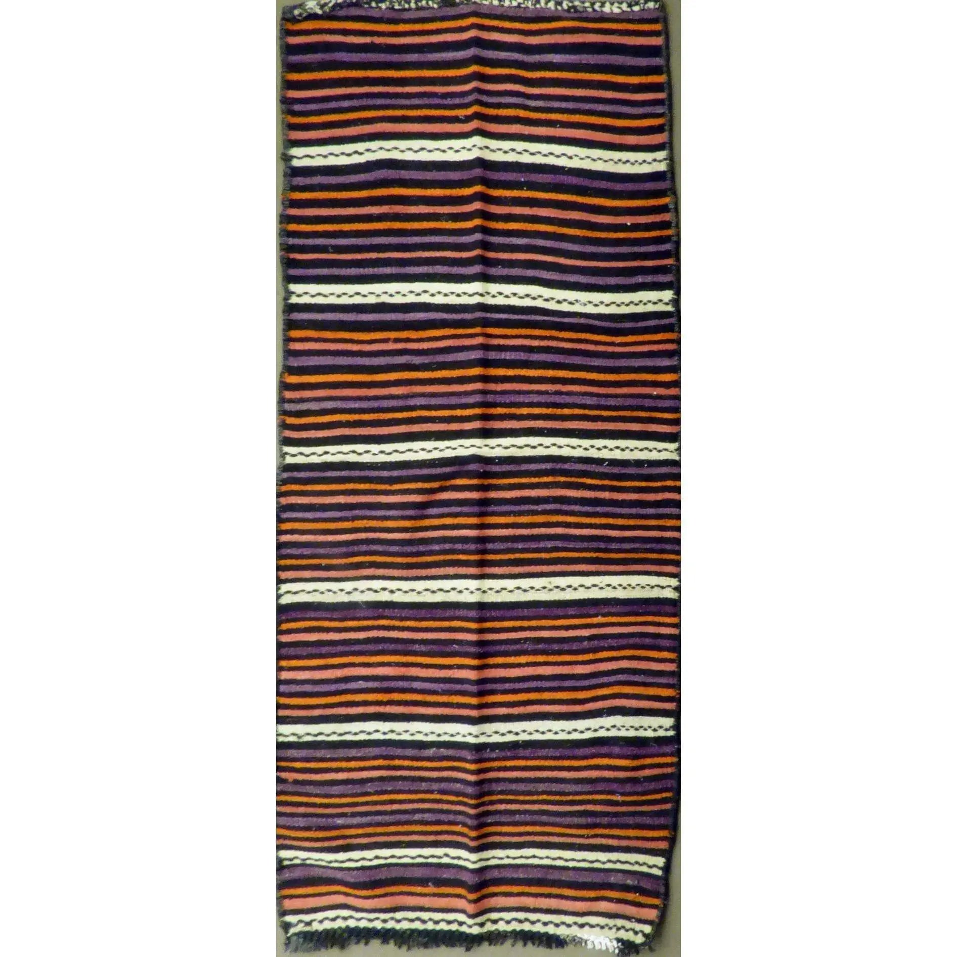 One Of The Kind Authentic Hand-Knotted Sanandaj Vintage Kilim 7'9" X 3'3"